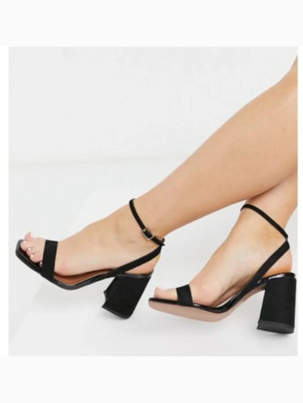 ASOS Design Faux Suede Wide Fit Hudson barely there Block Heel Sandals 8W
